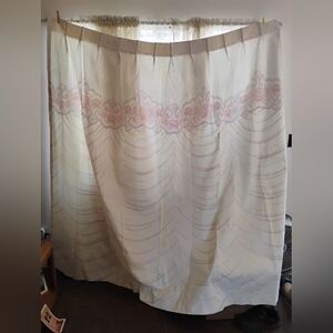 Source Unknown Cream and Pink Accent Curtains